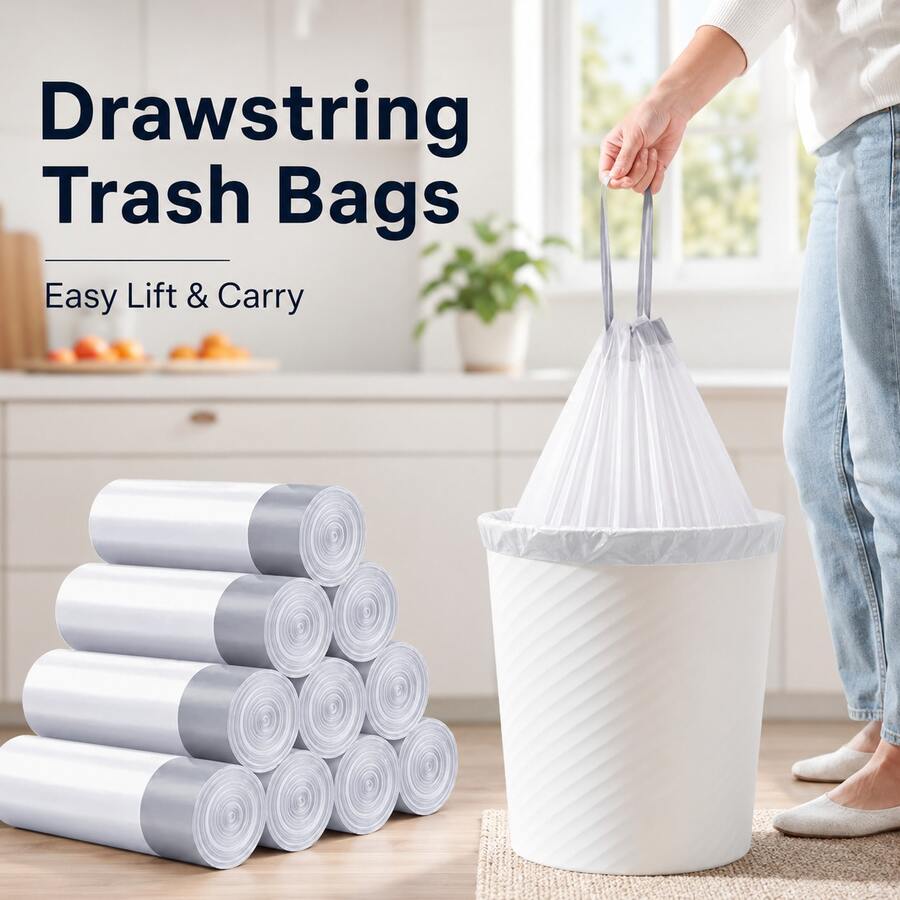 White Drawstring Garbage Bags, Large Thickened Trash Liners With Pull-Tie Handle Closure For Kitchen, Dorm, Bathroom, Bedroom And Daily Household Cleanup, 50pcs Or 100pcs - 白色 - 查看 1