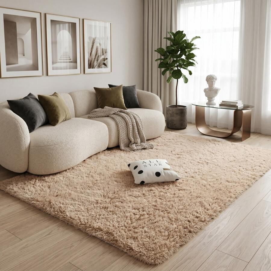 Large Soft Luxury Shaggy Rug 3.00x2.00m, Non-Slip, For Living Room And Bedroom, Various Colors - 米色 - 查看 1