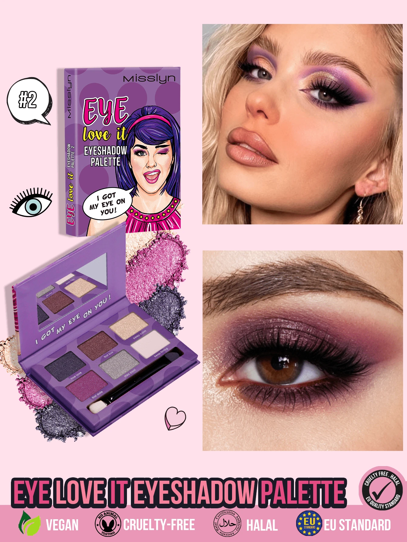 MISSLYN 1入 EYE Love It 6色眼影盤,附鏡子與刷具,高顯色、易暈染、質地滑順,長效眼妝盤,霧面、珠光與亮片妝效,適合萬聖節、派對、Y2K風格與送禮 - #2 FLAMING EYES - 查看 1