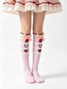 1 Đôi tất kiểu Lolita dễ thương, ngọt ngào, họa tiết bướm và dâu tây màu hồng dành cho bé gái - Nhiều màu - Xem 10