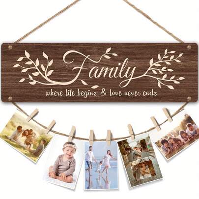 A Fashionable Wooden Wall Hanging Board, Designed With Tree Pattern, Suitable For Family Photos And As Elegant Home Decor, An Ideal Housewarming Gift