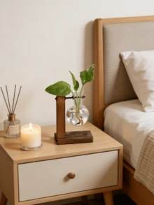1pc Wooden Frame Glass Hydroponics Vase, Minimalist Desktop Plant Container, Glass Vase Decor, Home/Office/Living Room Decoration, Transparent - Clear - View 6