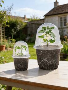5pcs Transparent Seedling Pots With Humidity Domes, 5 Pots + 5 Transparent Lids, Seed Starter Trays, Suitable For Outdoor Storage - A - View 5