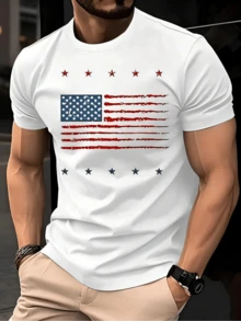 American Flag Shirts For Men's 4th Of July Funny USA Print Tees Patriotic Casual Short Sleeve Tops - 白色 - 查看 1