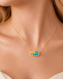 Gold Bow Pendant Necklace With Colorful Gemstone & Sparkling Crystals – Adjustable Women's Jewelry Gift - màu xanh lá - Xem 1