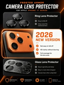 Matte Metal Lens Tempered Glass Film, Full Screen Coverage High Hardness Protection, Anti-Scratch Anti-Fingerprint Bubble-Free, Easy Installation Compatible With Phone Case, Unisex, Suitable For Birthday, Easter, Thanksgiving Gifts, Fit For IPhone 17 Pro Max/17 Pro Phone Lens Accessories - Orange - View 4