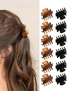 12 buah Jepit Rambut Cakar Anti Benturan Bahan Lembut Baru Warna Hitam & Amber 2,8cm, Jepit Cakar Kecil untuk Kuncir Rambut - MultiWarna - View 2