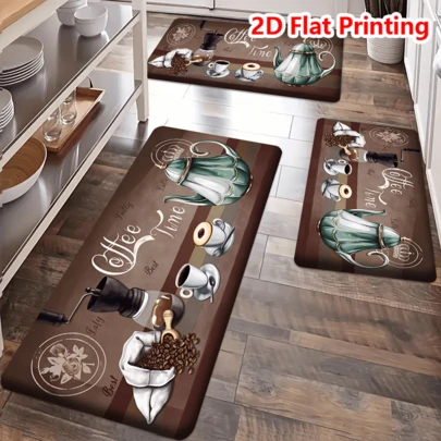 1/2/3Pcs Funny Coffee Time Kitchen Rugs, Soft Non Slip Door Floor Mat Carpet For Cafe Hallway Entryway Bedroom Laundry Room Holiday Home Decor, Welcome Mats For Outdoor Indoor