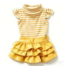 1 pieza Vestido de perro con volantes a rayas, estilo princesa para perros pequeños - Amarillo - Ver 5
