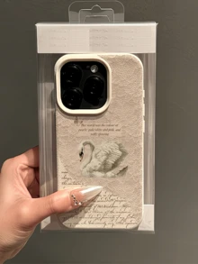 1pc White Swan English Minimalist Shockproof Soft TPU Fashion Phone Case, Full Coverage Anti-Pollution, Compatible With Apple 17, 16, 15, 14, 13, 12, 11 Pro Max, Air, And Series - Multicolor - View 3