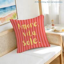 MEMNUN 1个橙色条纹“Amore, Vita, Sole”文字印花枕套（不含枕芯），尺寸：17.7*17.7英寸（45*45厘米）/19.69*19.69英寸（50*50厘米）/15.75*15.75英寸（40*40厘米），单面印花，涤纶材质，意式装饰抱枕套，适用于沙发、床、客厅、卧室、汽车、办公室、酒店等场所，四季皆宜，是馈赠亲朋好友的完美礼物。 - 彩色 - 查看 4