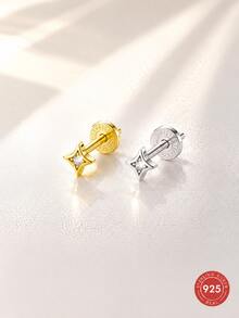 1 đôi bông tai hình ngôi sao vuông cổ điển mạ vàng 18K, bạc 925 cao cấp, màu vàng/bạc, không gây dị ứng, phù hợp cho phụ nữ và bé gái đeo hàng ngày, quà tặng Ngày của Mẹ, đám cưới, tiệc tùng. - Vàng - Xem 2