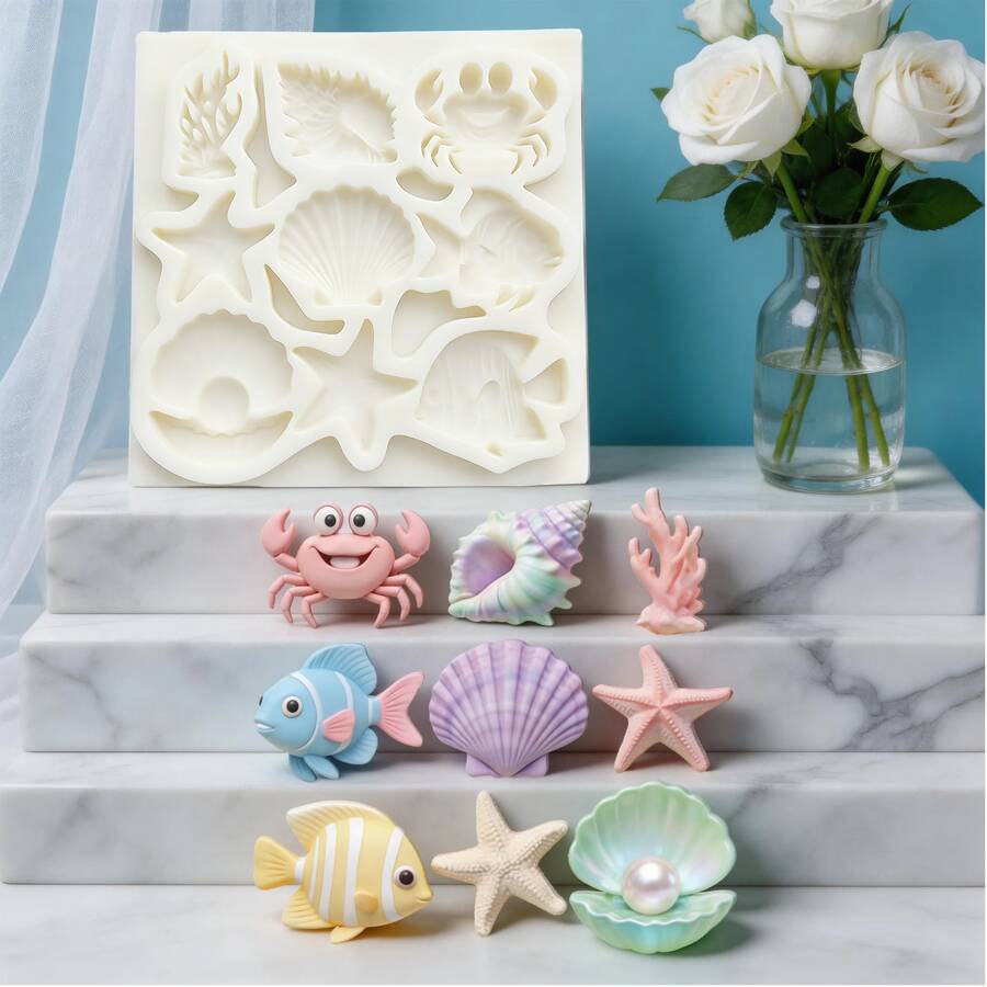 Crab Shell Fish-Shaped Marine-Themed Pudding Mold, Flower And Sun-Shaped Jelly Mold, Soft And Easy-To-Remove Kitchen Baking Supplies, Capable Of Making Dough, Flower Cakes, Cookies, Keychain Pendants, And Table Decorations. - View 1
