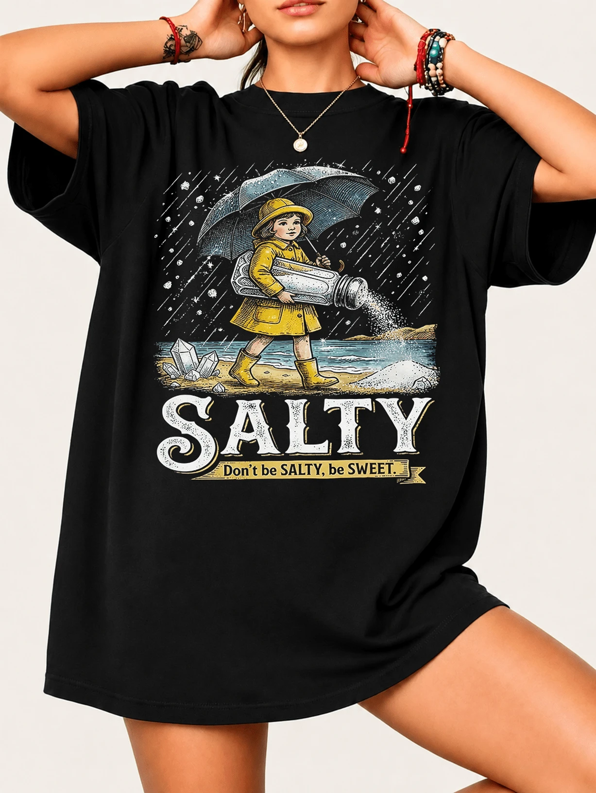 SaltyS'S T-Shirt For Fans Of Humorous Designs - 100% Cotton Unisex, Comfortable Retro Streetwear Style - Black - View 1