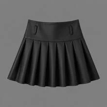 Women's Stylish High-Waisted Pleated Faux Leather Shorts Skirt - Elegant Winter Fashion - Blogger Style - Casual Chic - International Fashion - 黑色 - 查看 5