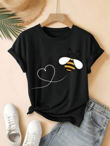 Camiseta negra básica de mujer con estilo | Diseño único, suave y cómoda, manga corta, ropa casual diaria, perfectara salidas informales y ocasiones elegantes, opción de moda, corte hoado (consultar tabla de tallas) - Negro - Ver 2