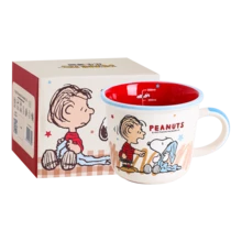 Peanuts Snoopy & Charlie Brown Ceramic Mug, 340ml Cute Cartoon Coffee Cup, Red/Blue Rim, Microwave - Multicolor - View 12