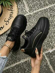 Women's Fashionable Versatile Outdoor White Lightweight Lace-Up Round-Toe Flat-Heel Anti-Slip ComfortableCasualShoes SneakersRunning Shoes,Sizes 36-43 - 黑色 - 查看 6