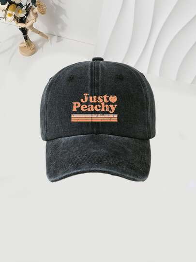 1pc "Just Peachy" Printed Baseball Cap, Polyester, Unisex Outdoor Fashion Accessory, Outdoor Headwear | Durable Headwear, Washable Baseball Cap