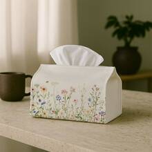 1pc Plant Art Floral Tissue Box, Wild Flower Illustration In Soft Pink Tone - Suitable For Home, Party, Car, Kitchen And Bathroom, Daily Tissue Paper Storage Box, Ideal For Party Supplies, Home Decor, Holiday Decoration - Multicolor - View 4