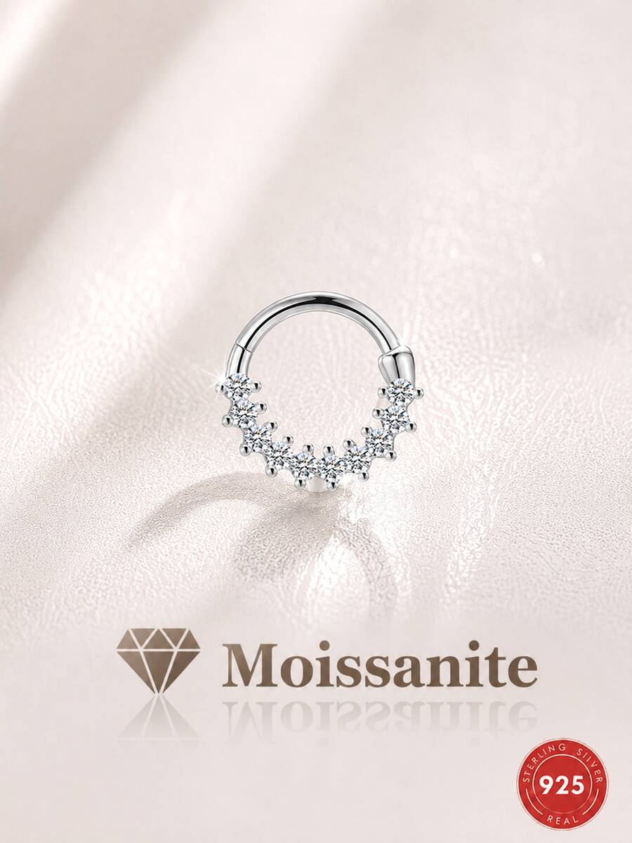 1 chiếc khuyên tai kẹp sụn tai bằng bạc sterling 925 mạ vàng 18K, đính một hàng đá Moissanite, trang sức Moissanite, không gây dị ứng và không phai màu, hoàn hảo cho đeo hàng ngày, dự tiệc, đám cưới, quà tặng Ngày của Mẹ và các dịp lễ. - Bạc - Xem 1