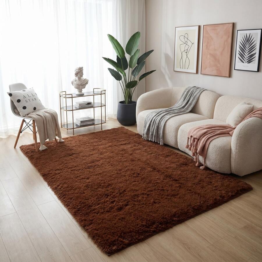 Large Soft Luxury Shaggy Rug 3.00x2.00m, Non-Slip, For Living Room And Bedroom, Various Colors - Rust Brown - View 1
