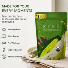 RYNE Organic Mushroom Matcha Powder, USDA Certified, Natural Energy & Focus Support, Morning Boost & Immune Health, 1 Bag - 30人份 - 查看 3