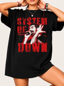 Systems Of A Down's T-Shirt For Metal Rock Fans - 100% Cotton Unisex, Live Singer Design, Comfortable Streetwear Style - Black - View 6