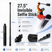 Gậy selfie tàng hình 70cm tương thích với Insta360 X5/X4/GO 3/ONE X và máy ảnh Osmo, gậy selfie dạng ống lồng bằng hợp kim nhôm, chụp ảnh 360°, thích hợp cho quay vlog du lịch. - Xem 7
