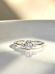 1 pièce Bague en argent sterling S925 à 6 griffes avec zircone cubique synthétique, bijou élégant et classique pour un port quotidien, cadeau pour elle - Argent - Voir 4