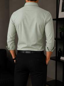 Rand paul Men's Microfiber Cotton Shirt - Comfortable And Stylish Slim Fit - 褪色的綠色 - 查看 2