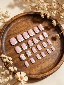 Bộ 24 móng tay giả ngắn màu trắng kiểu Pháp, có thể tái sử dụng, trang trí hình ngôi sao 5 cánh đính đá, mạ bạc, phong cách tối giản, phù hợp cho các dịp hẹn hò, mùa xuân, năm mới, Giáng sinh, đi làm hàng ngày, sinh nhật, ngày lễ, bộ sưu tập mới mùa xuân/hè. - Nhiều màu - Xem 7