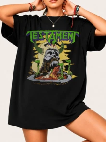 T-Shirt For Fans Of TTTestamentS Featuring Iconic Illustrations With A Demonic Skull And Infernal Creatures, 100% Cotton, Unisex - Black - View 6