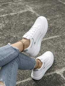 Women's Four Seasons Leather Stitched White Shoes Slip-On Lace-Free Lazy Shoes Comfortable Platform Board Shoes Women's Sneakers Sandalias De Mujer - 灰色 - 查看 5