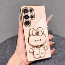 Fashion Luxury Shockproof Cute Rabbit Electroplated Makeup Mirror Phone Case, Compatible With Samsung Galaxy S26-S20, A02S-A07, A11-A17/A20-A70, Note 7/8/9/10/11/12/13/14/15/A5/A3/A2/A1/9/10/12/13C/14C/15C, Honor MAGIC 5/6/7 LITE, , Reno Series - Pink - View 3