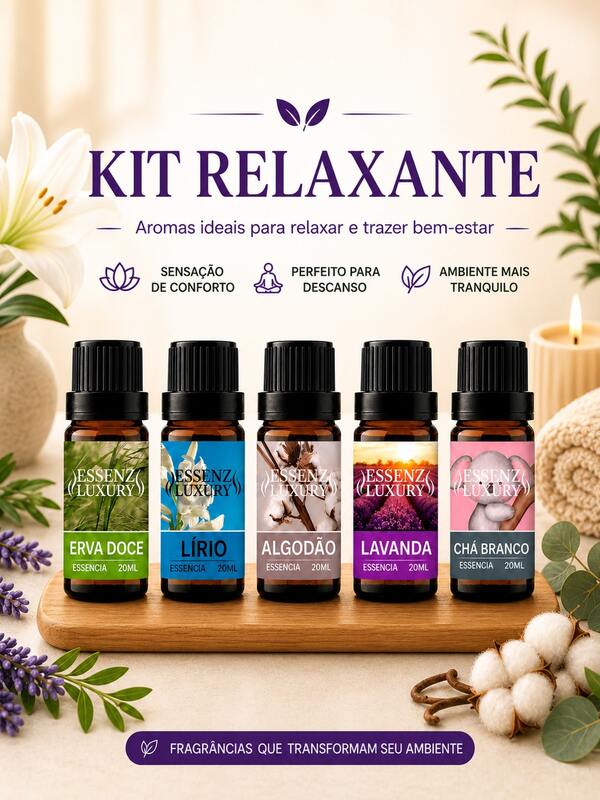 Kit com 5 Essências Hidrossolúveis de 20ml, Envio Premium, Essenz Luxury - Enviamos de acordo com a Imagem!!!