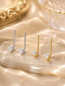1 pieza Joyería de piercing de ombligo de plata esterlina 925 con circonita cúbica, accesorio de piercing corporal elegante y ajustable - soltero - Ver 2