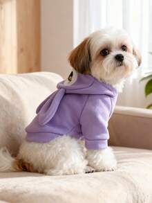1件宠物衣服，可爱兔子图案卫衣，适合小型犬猫，舒适的春秋季服装 - 紫色 - 紫色 - 查看 3
