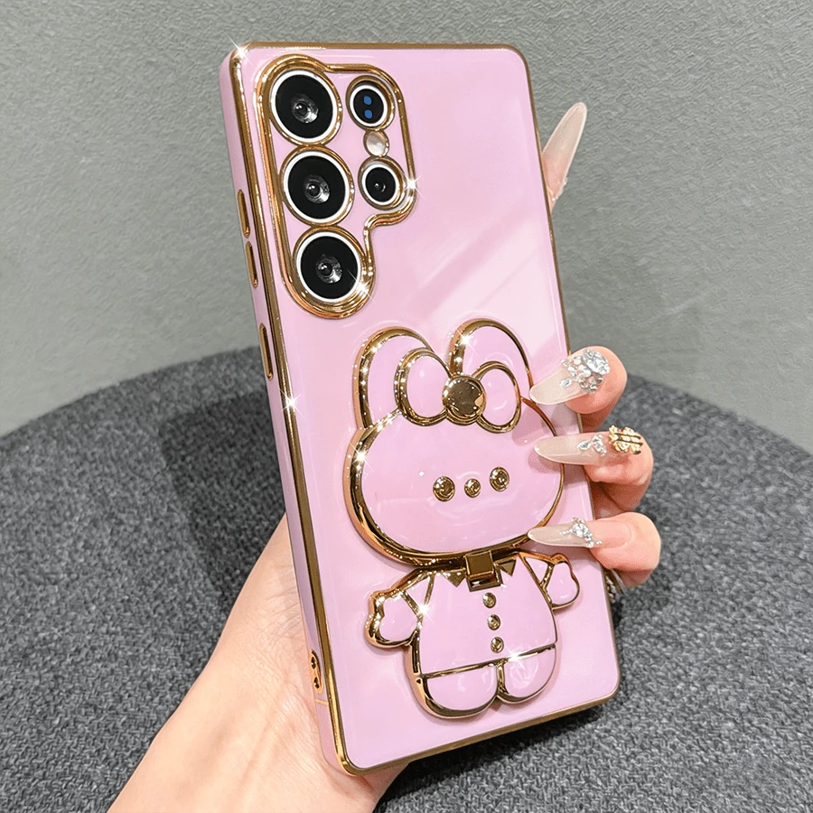 時尚奢華防震可愛兔子電鍍化妝鏡手機殼,適用於 Galaxy S26-S20, A02S-A07, A11-A17/A20-A70, Note 7/8/9/10/11/12/13/14/15/A5/A3/A2/A1/9/10/12/13C/14C/15C, Honor MAGIC 5/6/7 LITE, Reno 系列 - 紫色 - 查看 1