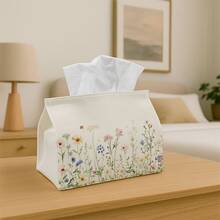 1pc Plant Art Floral Tissue Box, Wild Flower Illustration In Soft Pink Tone - Suitable For Home, Party, Car, Kitchen And Bathroom, Daily Tissue Paper Storage Box, Ideal For Party Supplies, Home Decor, Holiday Decoration - Multicolor - View 2