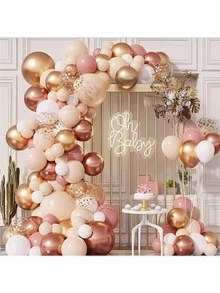 127 piezas Juego de decoración de arco de globos rosa pálido, globos de estilo bohemio de color melocotón y oro rosa con lentejuelas, adecuado para niña, dama, novia, baby shower, boda, compromiso, té de la tarde, decoración de fiesta de cumpleaños - Multicolor - Ver 3
