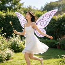 2pcs/Set (Includes Wings + Wand) Tulle Pearl Earrings Prop, Angel Fairy Wings Set For Festival Decoration & Performance - Purple - View 4