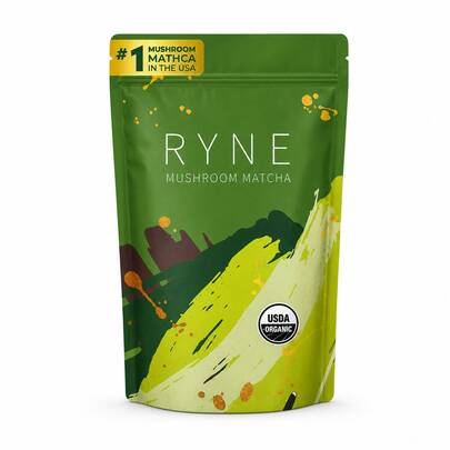 RYNE Organic Mushroom Matcha Powder, USDA Certified, Natural Energy & Focus Support, Morning Boost & Immune Health, 1 Bag