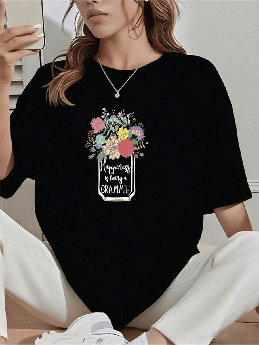 Fashionable Printed T-Shirts For Men And Women - Novel And Unique Design, Bold And Humorous, Eye-Catching, Urban Style, Round Neck, Casual Wear For Men And Women, Simple Plain Color Casual T-Shirt (Please Refer To The Size Chart) - 黑色 - 查看 1