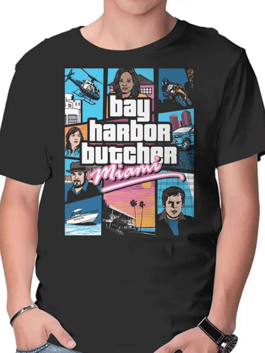 Camiseta Casual de Manga Corta para Hombre - Camiseta de Verano Transpirable con Cuello Redondo, Patrón de Moda "Bay", Corte Regular Adecuado para Uso Casual, Ropa Casual de Verano, blusas para mujer, blusas, blusas casuales para dama, blusas casuales para dama, tops de mujer, tops, unisex. - Negro - Ver 1