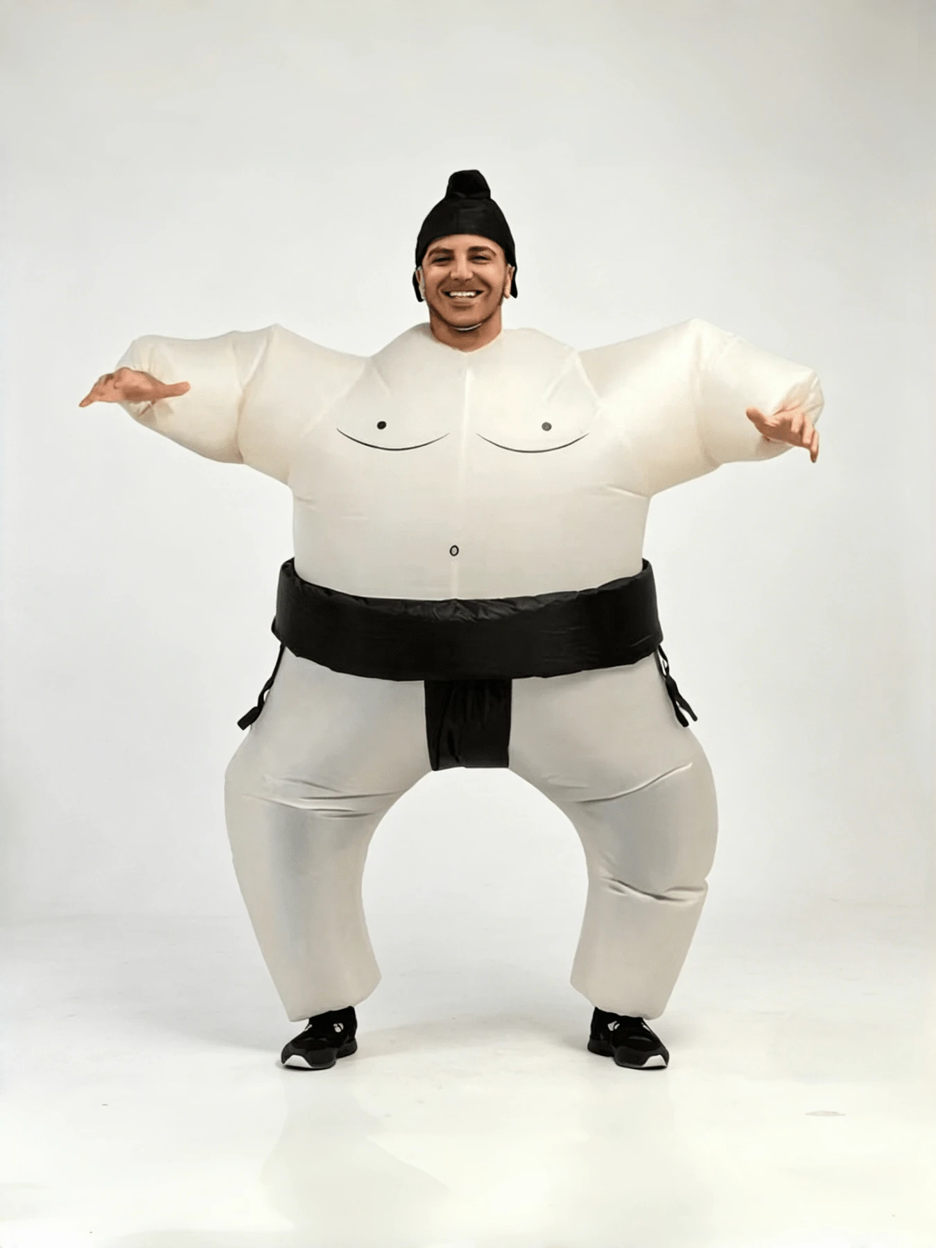 Disfraz inflable de sumo para padres e hijos, tela duradera con estampado geométrico, inflado rápido, talla única unisex, atuendo interactivo familiar para festivales/fiestas/eventos, fiesta - Blanco - Ver 1