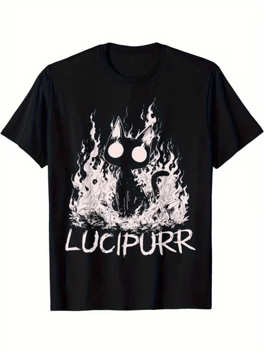 Men's Casual Short Sleeve T-Shirt - Breathable Summer T-Shirt With Round Neck, Fashionable "Anime" Design, Regular Fit Suitable For Casual Wear, Summer Casual Clothes, Women's Blouses, Blouses, Casual Blouses For Ladies, Casual Blouses For Ladies, Women's Tops, Tops, Unisex. - 黑色 - 查看 1