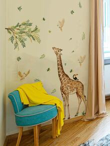 Cute Cartoon Giraffe & Bird Wall Stickers, Green Plant Leaf Art Decals, For Children's Room, Nursery, Bedroom, Living Room, Corridor, Self-Adhesive Removable Vinyl Wall Decals - Multiple Styles - View 5