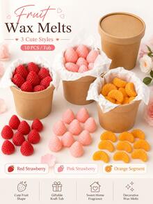 10 piezas/Tarro Derretidos de cera con aroma a fruta, derretidos de cera de soja con aroma a fresa roja, fresa rosa y segmento de naranja, cubos de cera decorativos lindos para lámpara de calentador de velas, fragancia para el hogar, decoración de habitaciones, regalo de cumpleaños, regalos para mujeres - Varios estilos - Ver 1