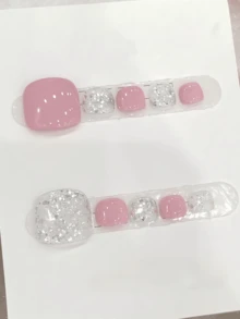 10片手工穿戴式腳趾甲片，適合派對與日常配戴，易於佩戴，適用於女孩與女性，適合節日派對、音樂節、情人節、母親節禮物 - 粉色 - 查看 1